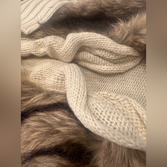 2K Fairy Grunge Faux Fur Chunky Knit Open Cardigan Women’s  Chocolate Beige XS - Picture 8 of 14